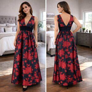 Wayne Clark Design Black Red Floral Formal Gown $1695